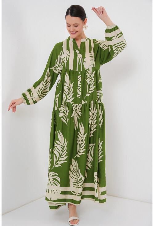 2423 Otantik Desenli Tesettür Elbise