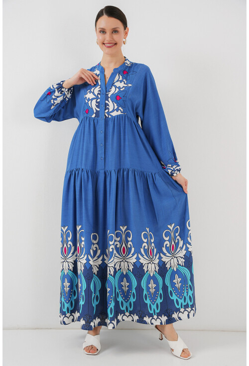 2423 Otantik Desenli Tesettür Elbise