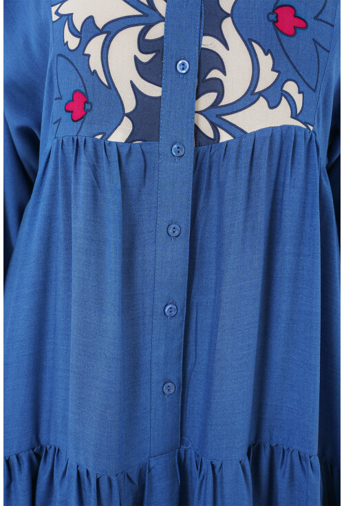 2423 Otantik Desenli Tesettür Elbise