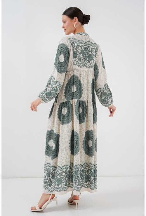 2423 Otantik Desenli Tesettür Elbise
