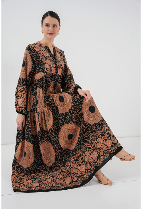 2423 Otantik Desenli Tesettür Elbise
