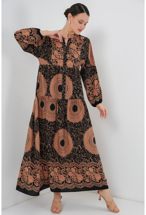2423 Otantik Desenli Tesettür Elbise