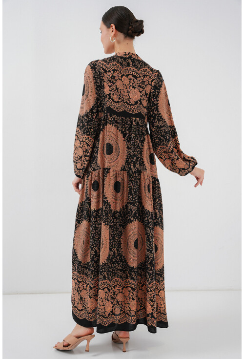 2423 Otantik Desenli Tesettür Elbise