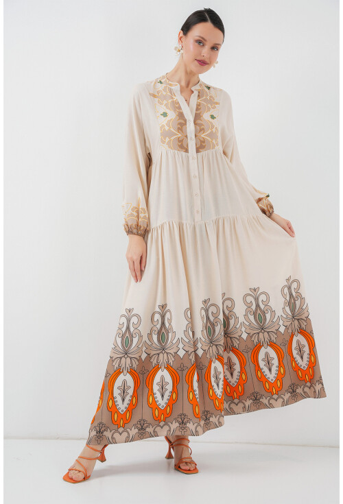 2423 Otantik Desenli Tesettür Elbise