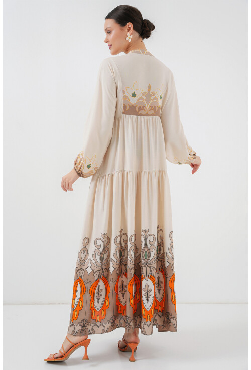 2423 Otantik Desenli Tesettür Elbise