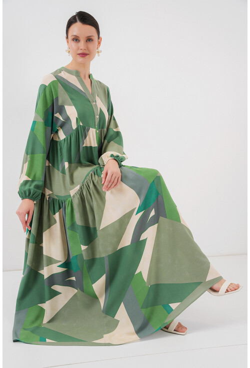 2423 Otantik Desenli Tesettür Elbise