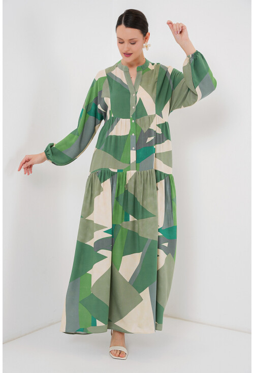 2423 Otantik Desenli Tesettür Elbise