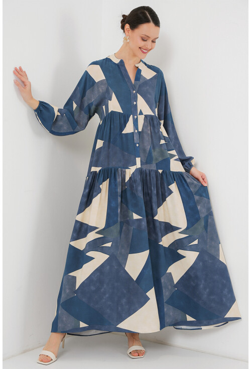 2423 Otantik Desenli Tesettür Elbise