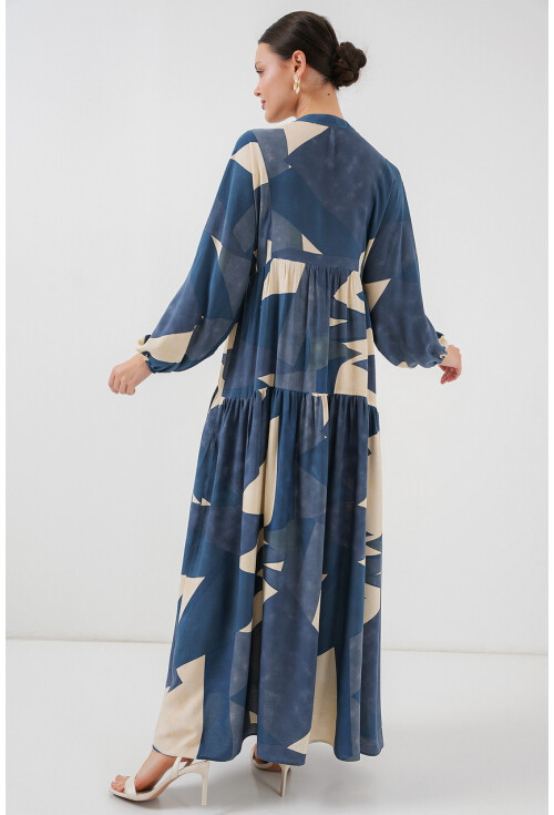 2423 Otantik Desenli Tesettür Elbise