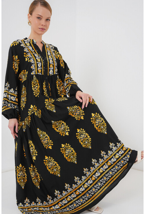 2423 Otantik Desenli Tesettür Elbise