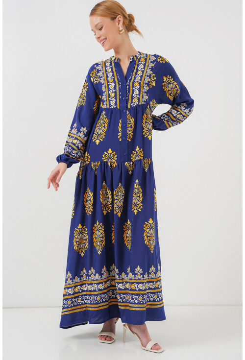 2423 Otantik Desenli Tesettür Elbise