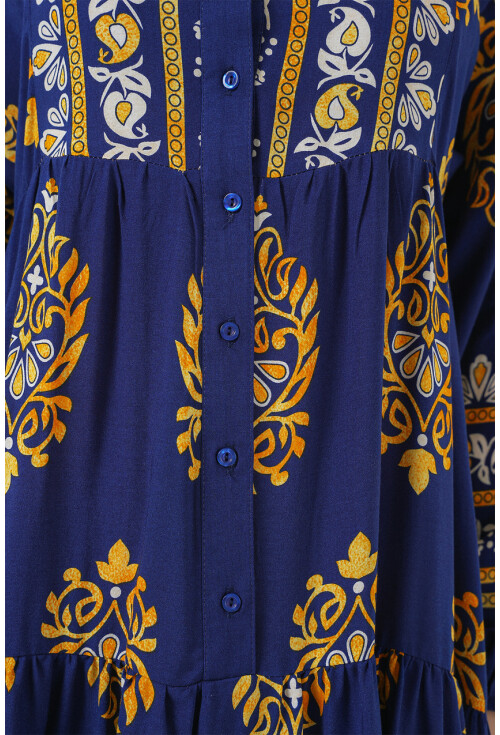 2423 Otantik Desenli Tesettür Elbise