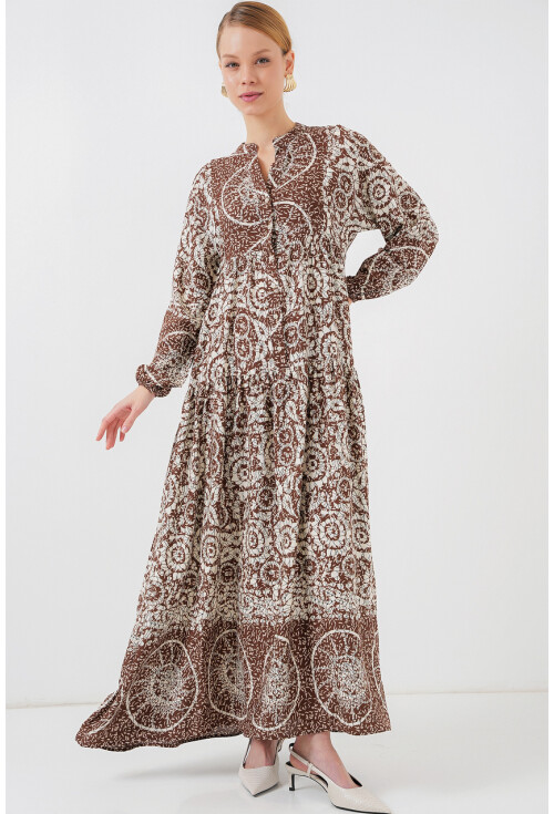 2423 Otantik Desenli Tesettür Elbise