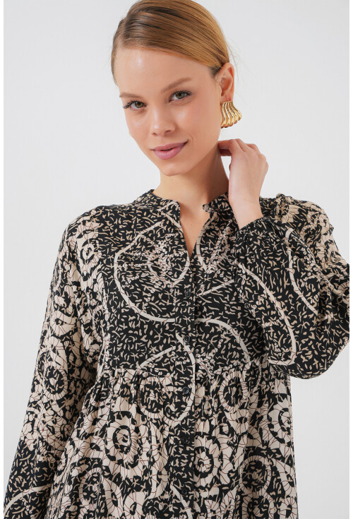 2423 Otantik Desenli Tesettür Elbise