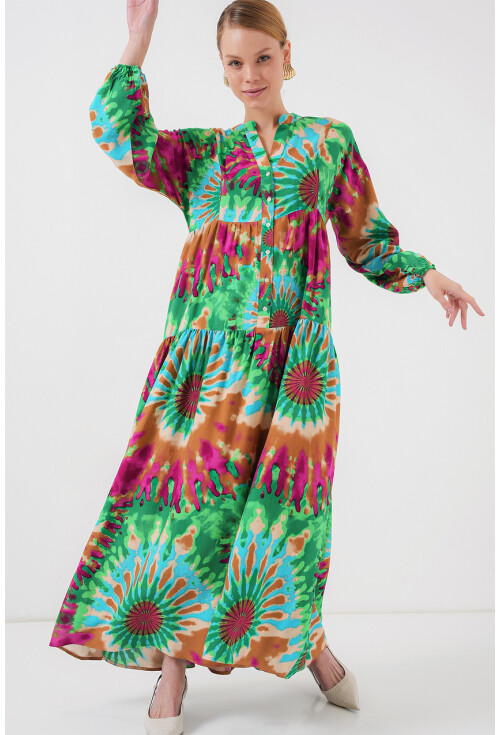 2423 Otantik Desenli Tesettür Elbise