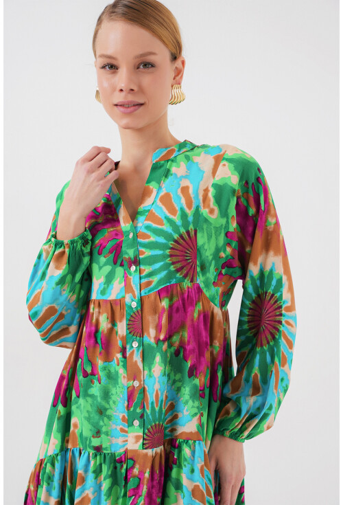 2423 Otantik Desenli Tesettür Elbise