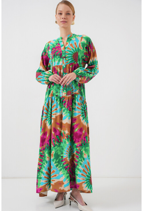 2423 Otantik Desenli Tesettür Elbise