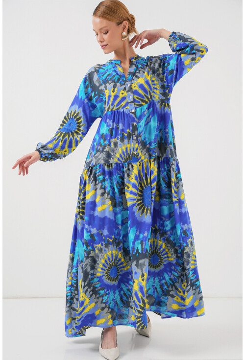 2423 Otantik Desenli Tesettür Elbise