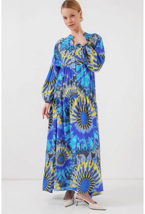 2423 Otantik Desenli Tesettür Elbise