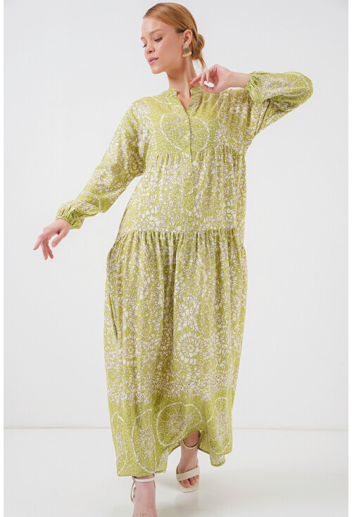 2423 Otantik Desenli Tesettür Elbise