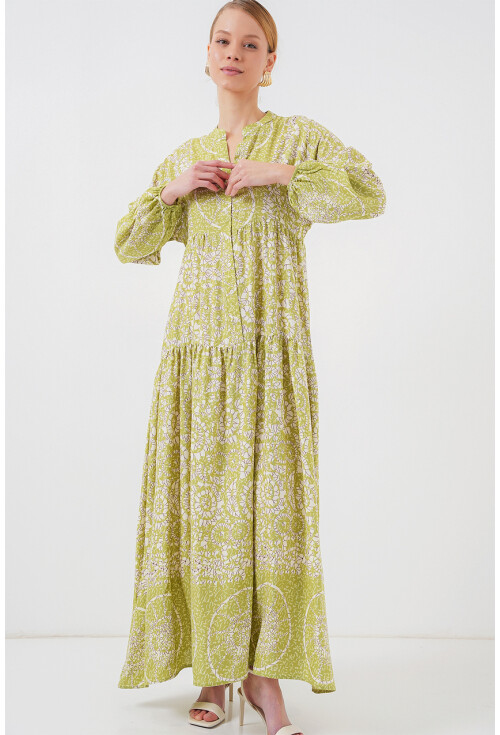 2423 Otantik Desenli Tesettür Elbise