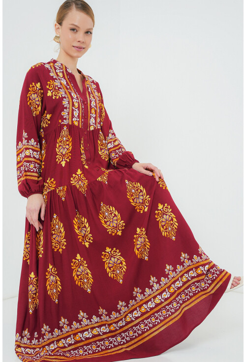 2423 Otantik Desenli Tesettür Elbise