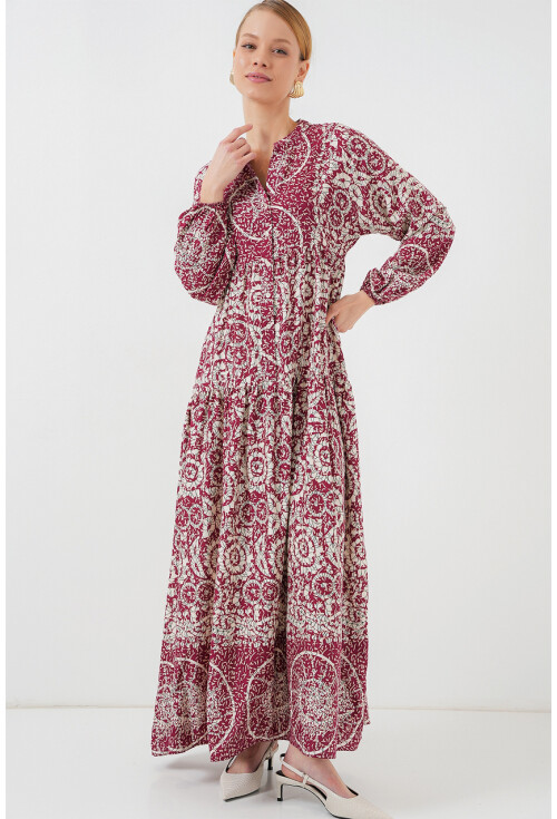 2423 Otantik Desenli Tesettür Elbise