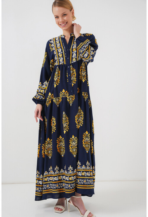 2423 Otantik Desenli Tesettür Elbise