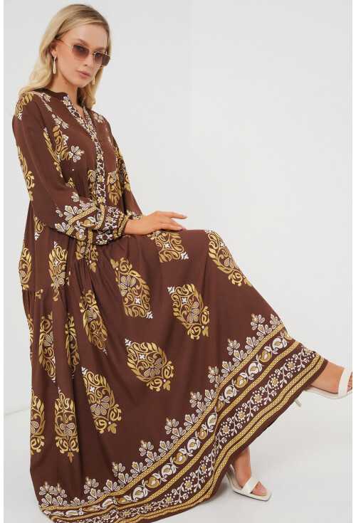 2423 Otantik Desenli Tesettür Elbise