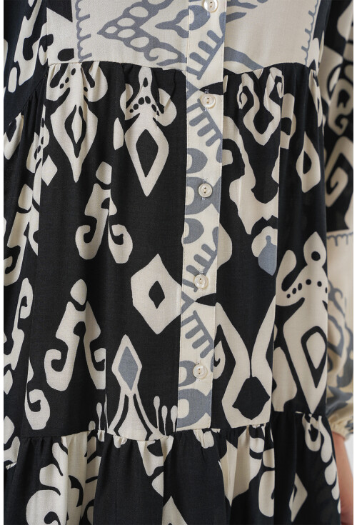 2423 Otantik Desenli Tesettür Elbise