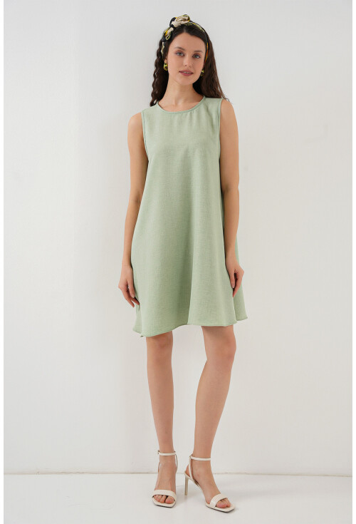 2444 Mini Keten Elbise
