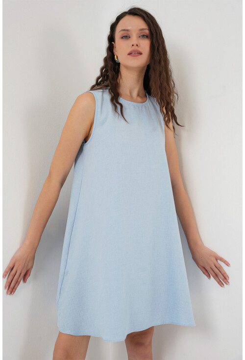 2444 Mini Keten Elbise
