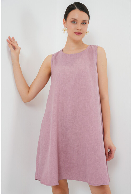 2444 Mini Keten Elbise