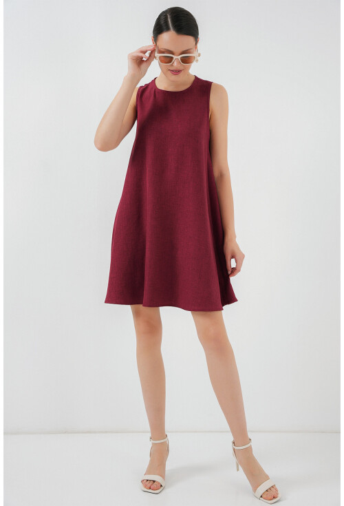 2444 Mini Keten Elbise