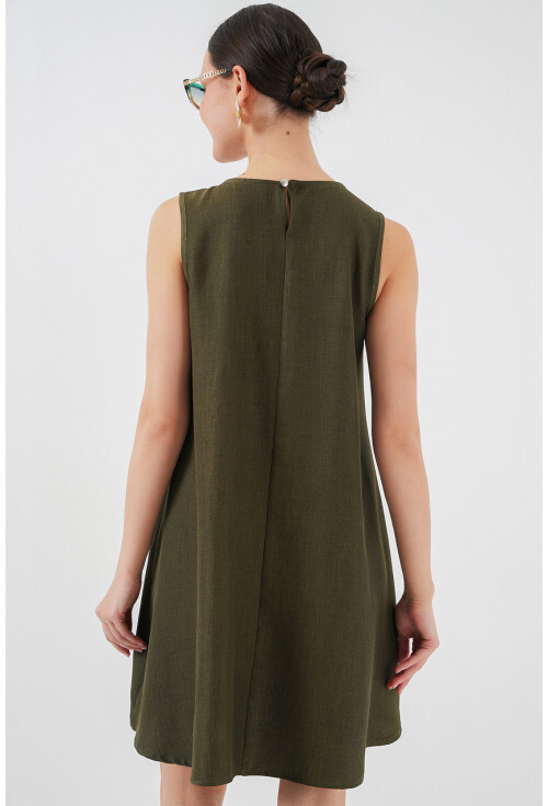 2444 Mini Keten Elbise