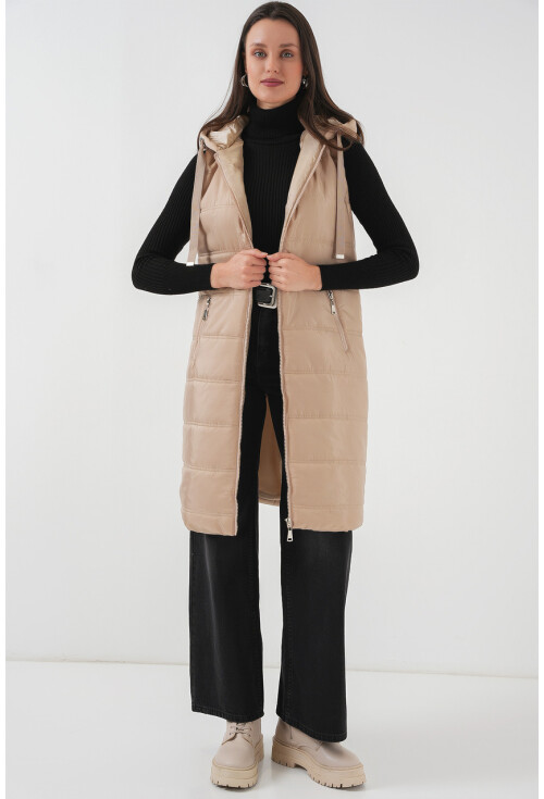 5140 Kapşonlu Uzun Şişme Yelek