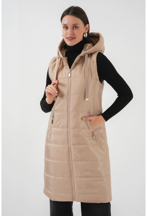 5140 Kapşonlu Uzun Şişme Yelek