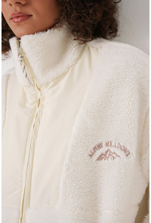 5194 Fermuarlı Ekru Peluş Ceket