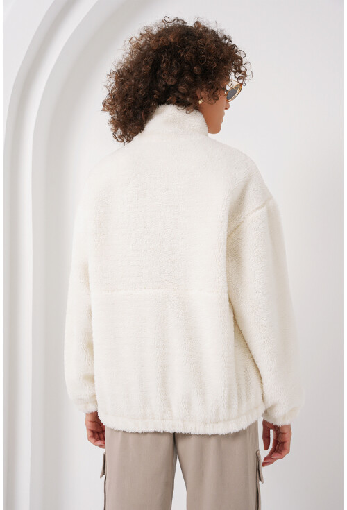 5194 Fermuarlı Ekru Peluş Ceket