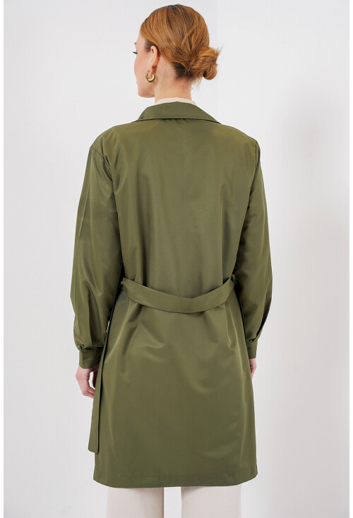 5864 Kruvaze Yaka Kısa Trençkot