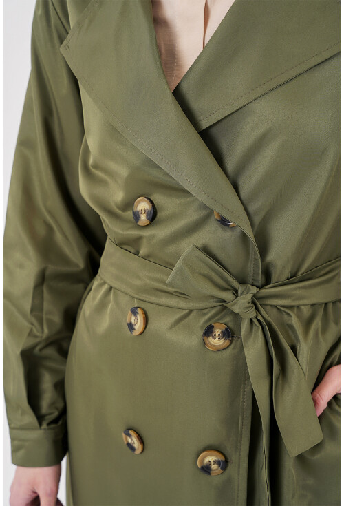 5864 Kruvaze Yaka Kısa Trençkot