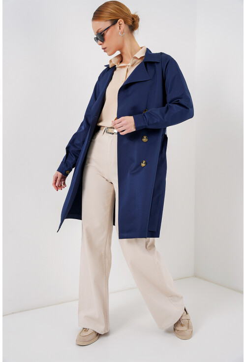 5864 Kruvaze Yaka Kısa Trençkot