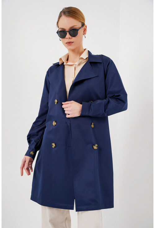 5864 Kruvaze Yaka Kısa Trençkot