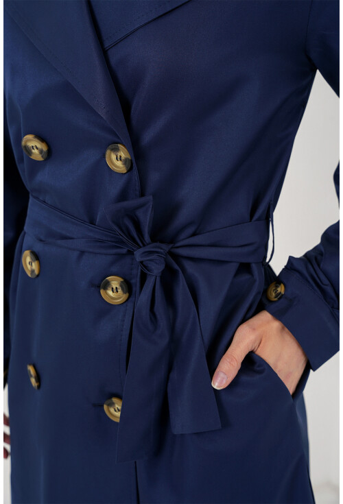 5864 Kruvaze Yaka Kısa Trençkot