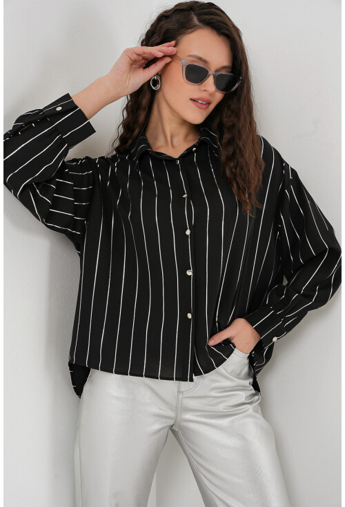 5924 Kadın Gümüş Çizgili Gömlek