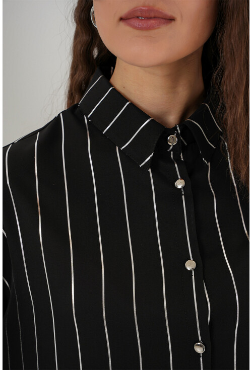 5924 Kadın Gümüş Çizgili Gömlek