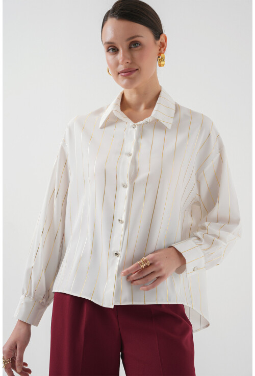 5924 Kadın Gümüş Çizgili Gömlek