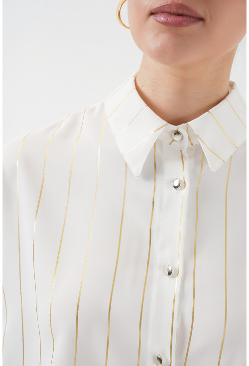 5924 Kadın Gümüş Çizgili Gömlek