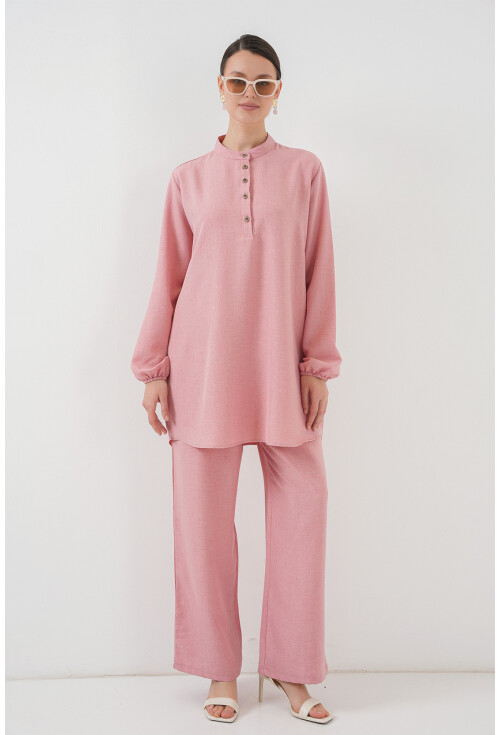6678 Keten Tunik Pantolon İkili Takım