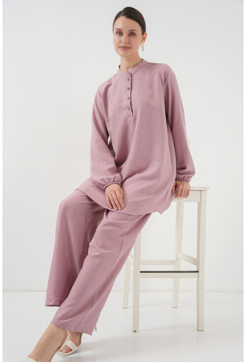6678 Keten Tunik Pantolon İkili Takım